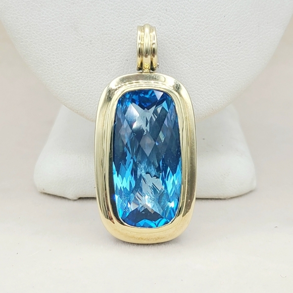 David Yurman Jumbo Albion Elongated Pendant Enhancer With Blue Topaz And Gold - Picture 1 of 12